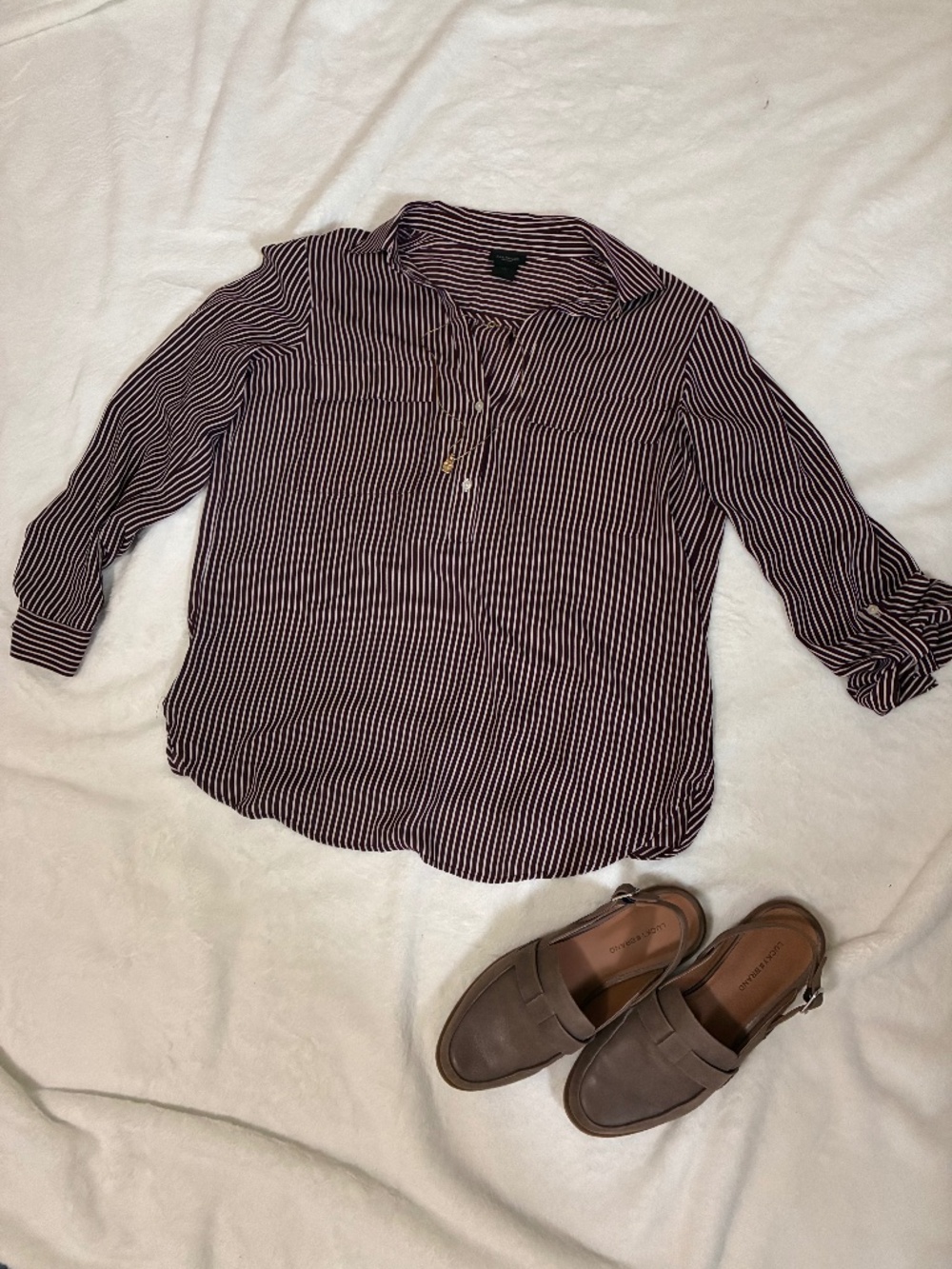 White Striped Business Blouse - Size Large- Anne Taylor Factory
